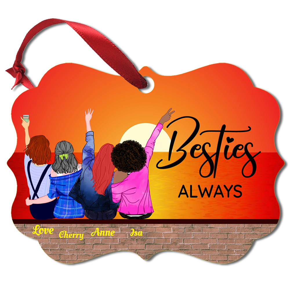4 Girls Christmas Ornament - Best Friends Forever - personalize hair, skin, names, text & backgrounds
