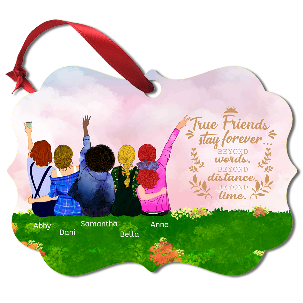 5 Girls Christmas Ornament - Best Friends Forever - personalize hair, skin, names, quote & background