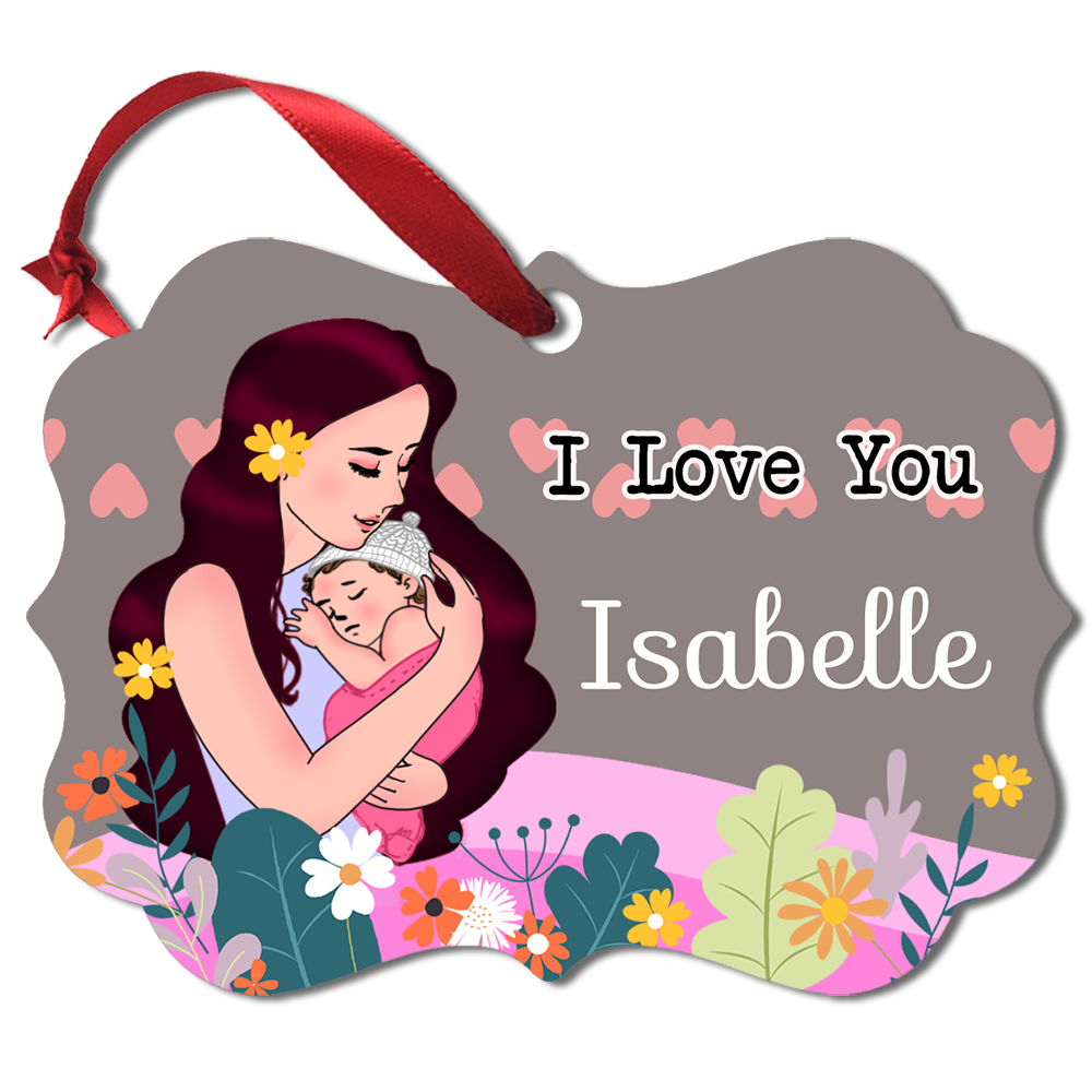 Loving Mother & Beautiful Baby Christmas Ornament - personalize skin tones, blanket, hair, text & background